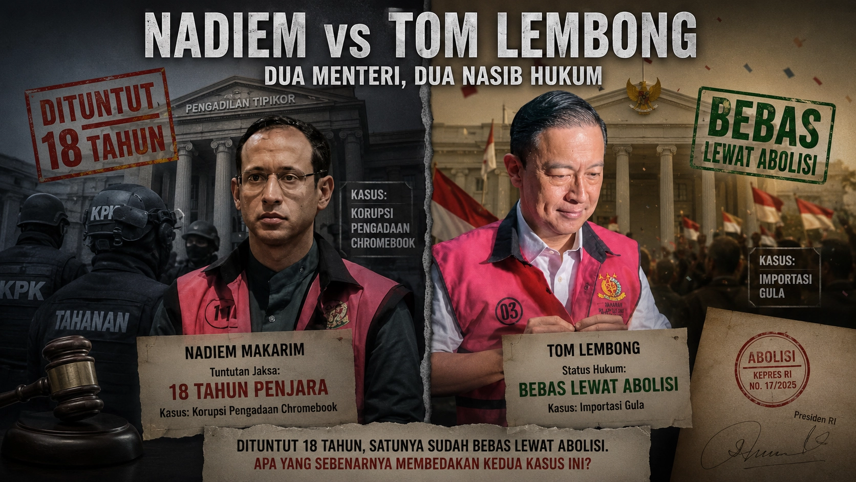 Nadiem vs Tom Lembong - Dua Menteri, Dua Nasib Hukum