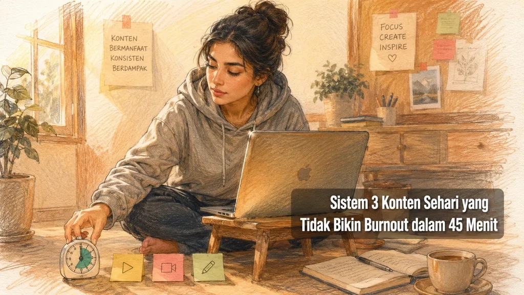 Sistem 3 Konten Sehari yang Tidak Bikin Burnout dalam 45 Menit